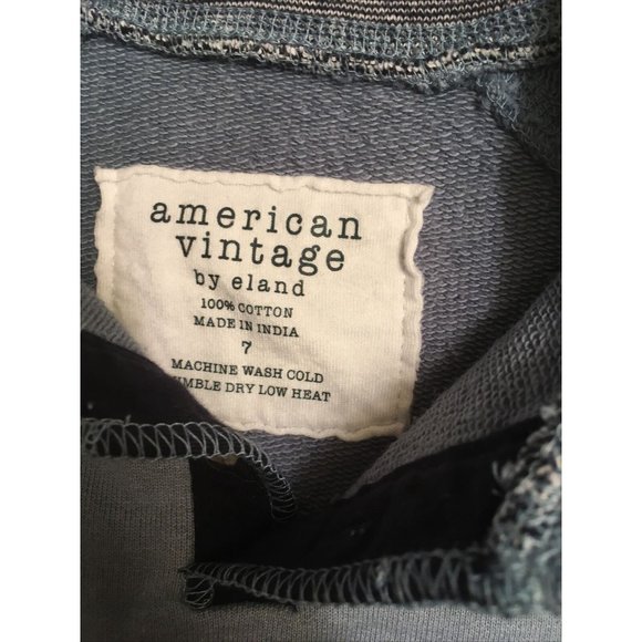 AMERICAN VINTAGE by Eland Smokey Navy Blue 1/4 Button Sweatshirt, Size 7 - Picture 2 of 2